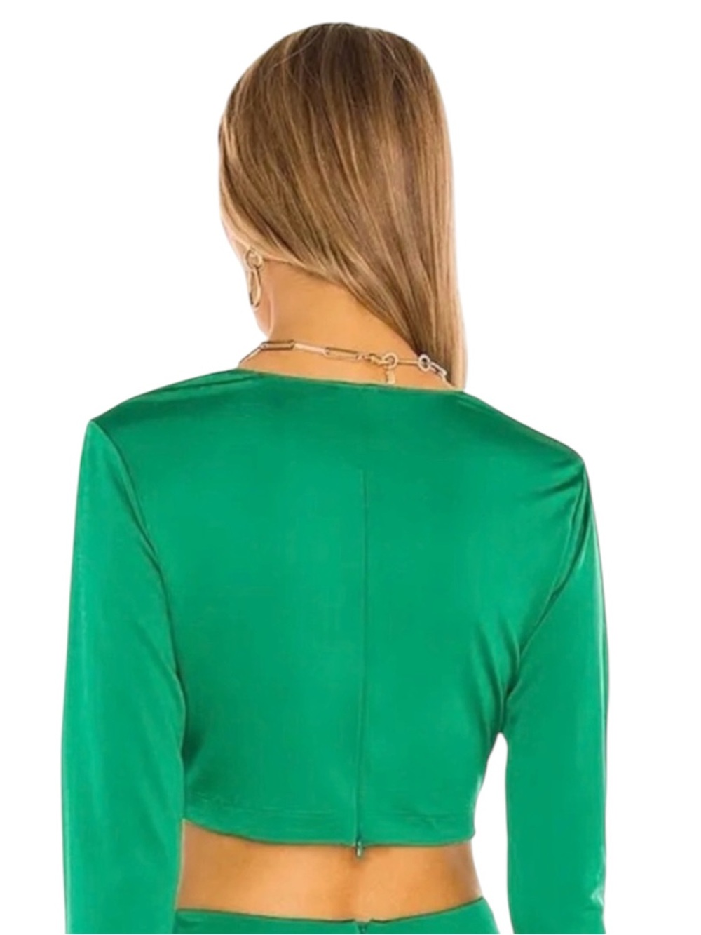 Alexis Sari Emerald Green Ruched Crop Top Sz M Luxe Night Out Statement Piece - Picture 3 of 8
